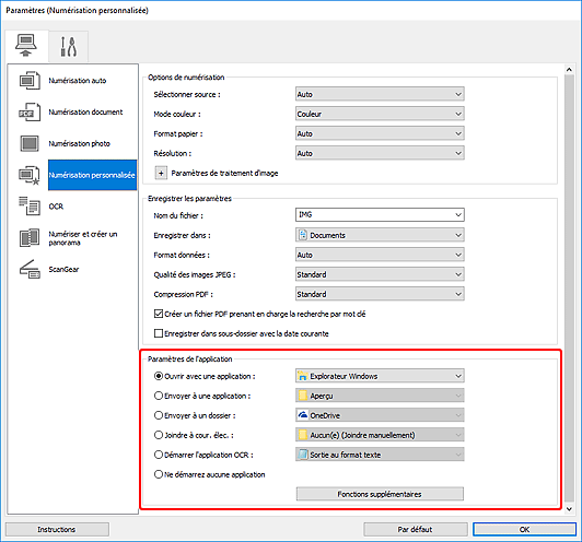 figure : boîte de dialogue Paramètres